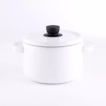 Глубокая эмалированная кастрюля Fuji 22 см, сплошная белая, совместимая с IH глубокая кастрюля SD22DW.CW