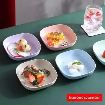 Глубокая квадратная тарелка из пшеничной соломы диаметром 15 см — прочная, устойчивая к падениям, идеально подходит для обедов, костей, тортов или небольших порций. 15cm square deep dish