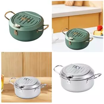 Глубокая сковорода многофункциональная кухонная утварь прочная портативная с крышкой с термометром сковорода для ресторана кемпинга вечеринки дома серебряный