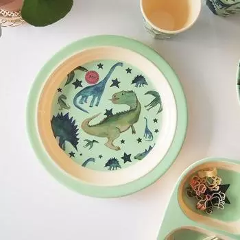 Глубокая тарелка для риса для малышей 22 см, Дино, 1 шт., Популярные корейские товары для родителей