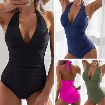 Глубокий V цельный купальник женский 2024 пуш-ап купальник женский сексуальный летний пляжный купальник для купальных костюмов микро монокини S чёрный