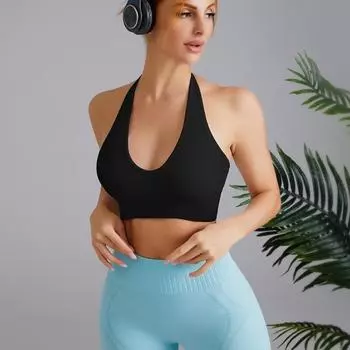 Глубокий V-образный сексуальный треугольный чашечка для йоги жилет с висящей горловиной регулируемая спинка влагоотводящий спортивный бюстгальтер S чёрный