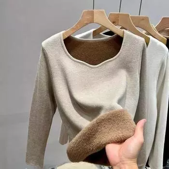 Глубокий вырез, универсальный зимний базовый свитер из кашемира и толстый вязаный свитер из кашемира с теплым свитером для женщин One size