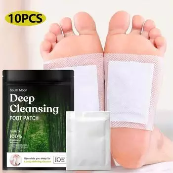 Глубоко очищающие патчи для ног, натуральный бамбуковый порошок для ухода за ногами, клейкие листы для снятия стресса, расслабление сна 10pcs