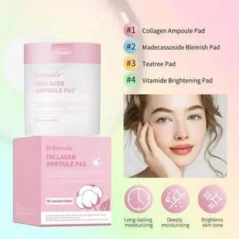 Глубоко увлажните кожу с помощью нашего отбеливающего тоника для лица и осветляющих ватных дисков #1Collagen Ampoule Pad