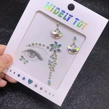 Glue Free 3D Rhinestones Sticker Fake Tattoo Disposable Crystal Facials Sticker Glitter Waterproof Temporary Tattoo Sticker