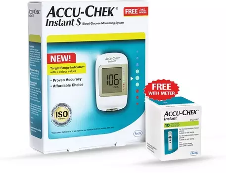 Глюкометр крови Accu-Chek Instant S с 10 тест-полосками бесплатно
