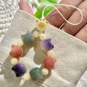 Glutinous Rice Purple Cat s Paw Bodhi Mobile Phone Charm Crafts Decoration Design Cute Cat Head Girls Bags Lanyard Small Pendant Yue Qing Tea [Transfer Pendant]] 12mm