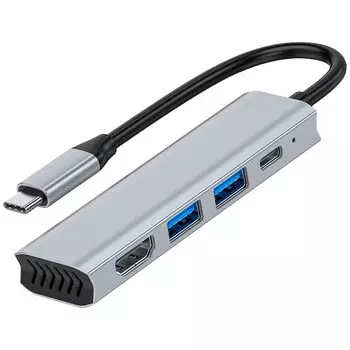 Glvaner Hub 4in1 адаптер для зарядки, 4K HDMI, быстрая зарядка, прямое подключение, легкий вес, совместимость с рассеиванием тепла, удобство переноски, изготовлен из алюминия серый