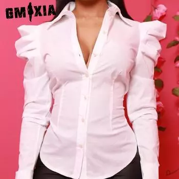 GMXIA Осенняя мода простая однотонная рубашка с длинным рукавом для женщин S белый