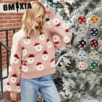 GMXIA Осень-зима Санта-Клаус Топ Трикотажный женский пуловер Рождественский свитер S