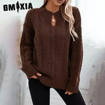 GMXIA Осень-зимний свитер вязаный с переплетением V-образный вырез свободный повседневный вязаный свитер для женщин S