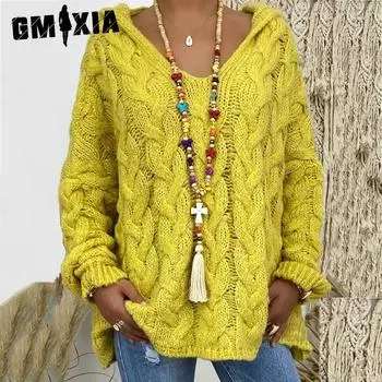 GMXIA Осень-зима свитер женский однотонный цвет перекрученный трикотажный худи S розовый