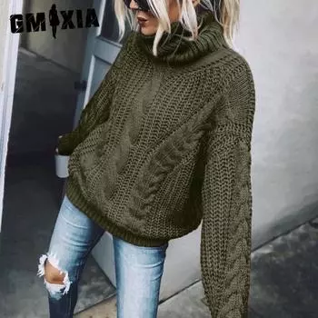 GMXIA Осенне-зимний свитер женский однотонный водолазка вязаный топ для женской одежды S серый