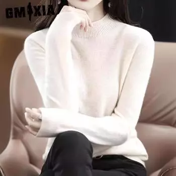 GMXIA Осень-зима Женский свитер Водолазка Женский пуловер Тонкий трикотаж из мерсеризованного хлопка S белый