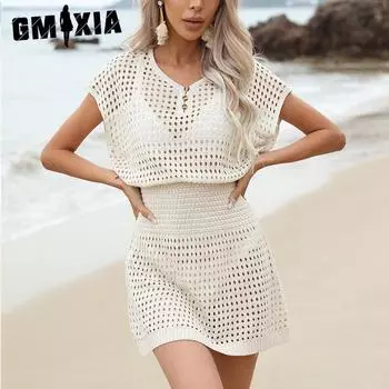 GMXIA Пляжное платье Пляжная блуза Ажурное вязаное крючком платье S
