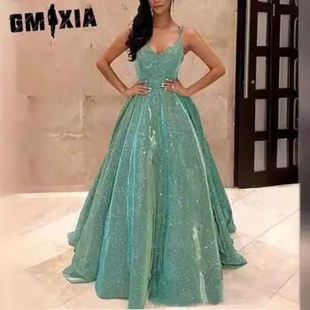 GMXIA Блестящее длинное вечернее платье без бретелек А-силуэта для похудения S серый