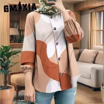 GMXIA Большие размеры Женская свободная модная рубашка с длинным рукавом и принтом в виде пузыря S чёрный