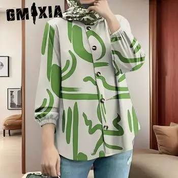 GMXIA Большие размеры Женская свободная модная рубашка с длинным рукавом и принтом в виде пузыря S чёрный