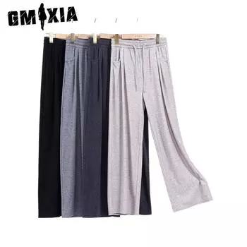 GMXIA Брюки женские прямые, мягкие, повседневные, свободные, тонкие, широкие, бархатные, из шерсти такин, клейкого риса, осень и зима M