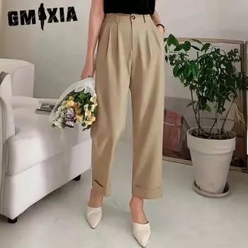 GMXIA Женские повседневные брюки Commuter Slicker Slim с высокой талией и широкими штанинами, 100-сантиметровый пояс, широкие брюки для повседневного ношения S чёрный