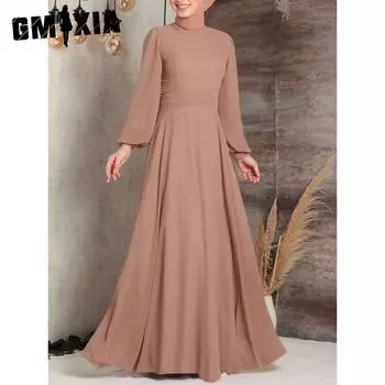 GMXIA Commuter Street Fashion Длинное платье с высокой талией и рукавами-фонариками S чёрный