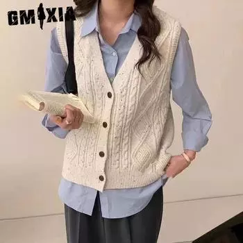 GMXIA Design Sense Niche безрукавный трикотажный жилет женский свободный топ перекрывающий ношение ромбовидная клетка клип женская мода One size