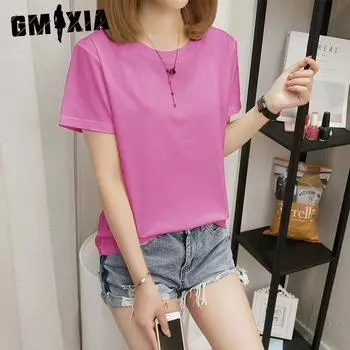 GMXIA Dopamine Blank Летнее платье Свободный однотонный женский топ с круглым вырезом и коротким рукавом Футболка Женское платье M