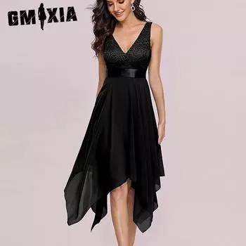 GMXIA Двойной v-образный вырез трапециевидной формы без рукавов кружевная шифоновая юбка нерегулярной формы вечернее платье модное коктейльное платье S зелёный
