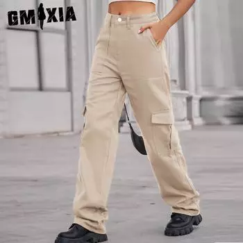 GMXIA джинсовые полуэластичные дизайнерские универсальные брюки-карго для женщин S серый