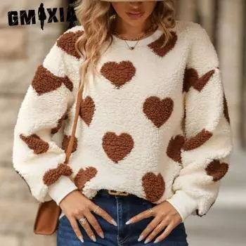 GMXIA Fluttery Женская толстовка с капюшоном из плюша с принтом Love, свободная, с длинными рукавами и круглым вырезом S