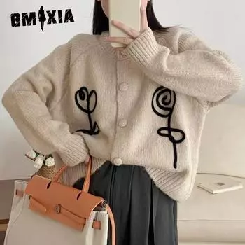 GMXIA Куртка-джемпер ручной работы, вязаная крючком, женская, осень и зима, новый дизайн, чувство темперамента, ленивый ветер, вязаный кардиган, топы One Size абрикосовый