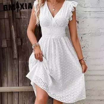 GMXIA Элегантное летнее платье с рукавами лотоса S белый