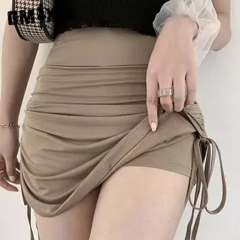 GMXIA Юбка с запахом на бедрах, летняя противоскользящая юбка-кюлоты с высокой талией, утягивающая, обтягивающая, с завязками S