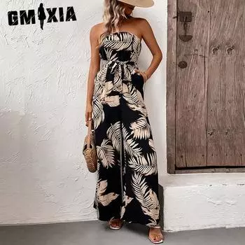 GMXIA Комбинезон Летний принт без бретелек комбинезон для женщин S чёрный
