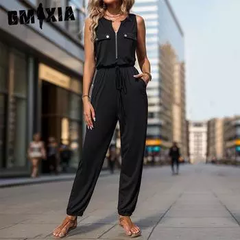 GMXIA Комбинезон Летний женский черный комбинезон без рукавов S чёрный