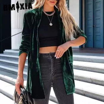 GMXIA лацкан весна и осень свободный канареечный пальто длинный рукав женские топы куртки и пальто S золотой