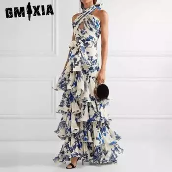 GMXIA Летнее платье с принтом в стиле бохо-поездки и юбкой-солнце в стиле Лолита S