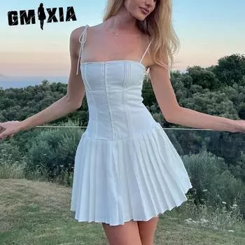 GMXIA Летнее сексуальное облегающее платье Spice Halter Strap Slip Dress Pure Style S белый
