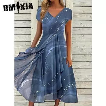 GMXIA Летнее женское платье Городское повседневное модное трикотажное лоскутное женское платье S
