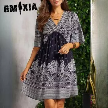 GMXIA Летнее женское праздничное этническое платье S чёрный