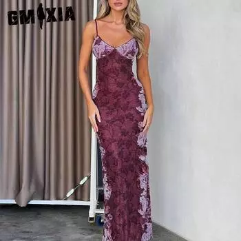 GMXIA Летнее женское винтажное платье с бретельками Haute Couture, вечернее платье S красный