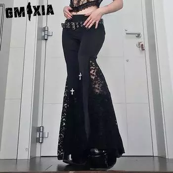 GMXIA Летние специи брюки модные сексуальные облегающие брюки с подъемом бедра кружевные пэчворк микро укороченные брюки женские S чёрный