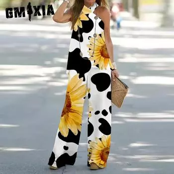 GMXIA Летний 3D-принт легкий ветер женский повседневный халтер без рукавов элегантный костюм из двух частей S