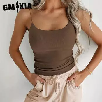 GMXIA Летний трикотажный жилет-камисоль, все сексуальные, облегающие, базовые, женские S