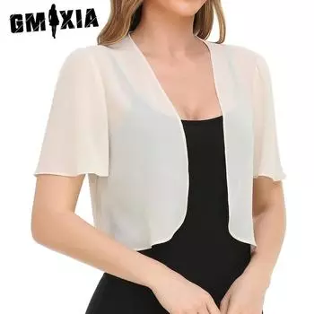 GMXIA Летний женский шифоновый кардиган с коротким рукавом, верхнее пальто для женщин S чёрный