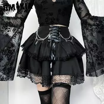 GMXIA Летняя тенденция вечеринки на Хэллоуин облегающая юбка-полуюбка с цепочкой и крестом в готическом стиле для женщин S