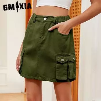 GMXIA Летняя женская джинсовая юбка-карго с несколькими карманами S джинсовый синий