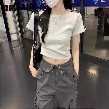 GMXIA Летняя женская облегающая футболка с короткими рукавами и перемычкой для похудения All Design Sense Pure Desire Top Women M темно-синий