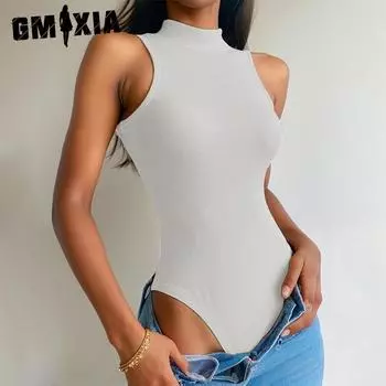 GMXIA Лето Весна Женский Сексуальный Пряный Тонкий Модный Ребристый Безрукавный Цельный Верхний Боди S белый